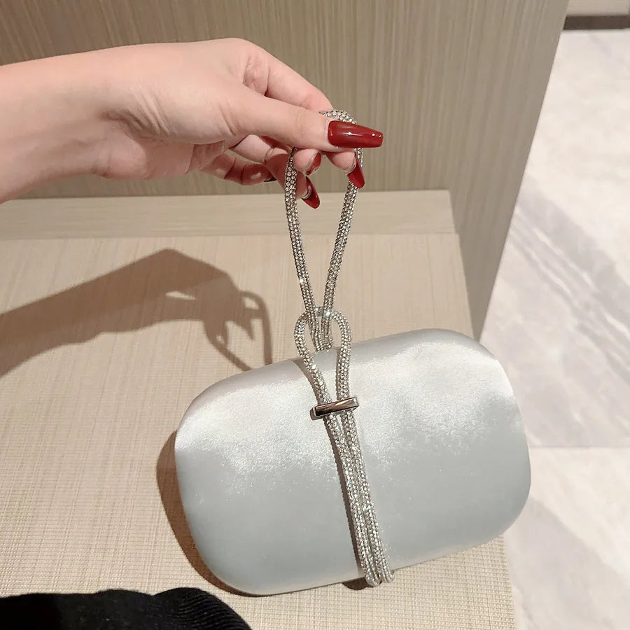 white silver black rhinestone solid color square evening bags