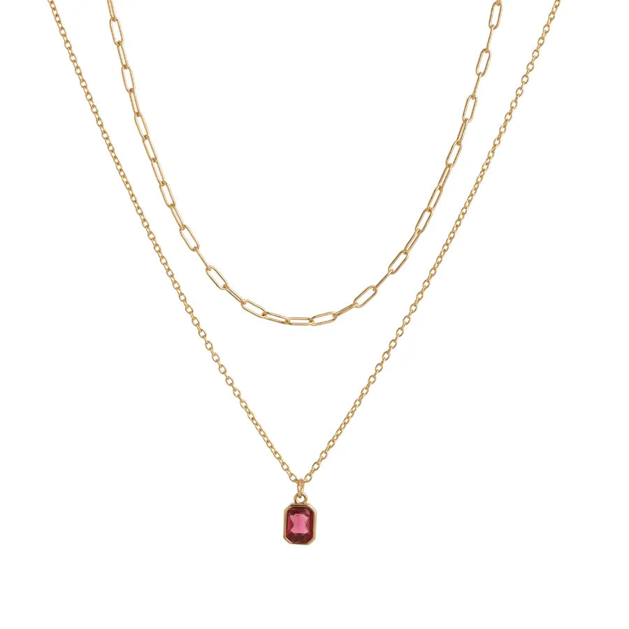 Wholesale Jewelry Lady Simple Style Shiny Rectangle 304 Stainless Steel Zircon 18K Gold Plated Paperclip Chain cable chain Double Layer Necklaces