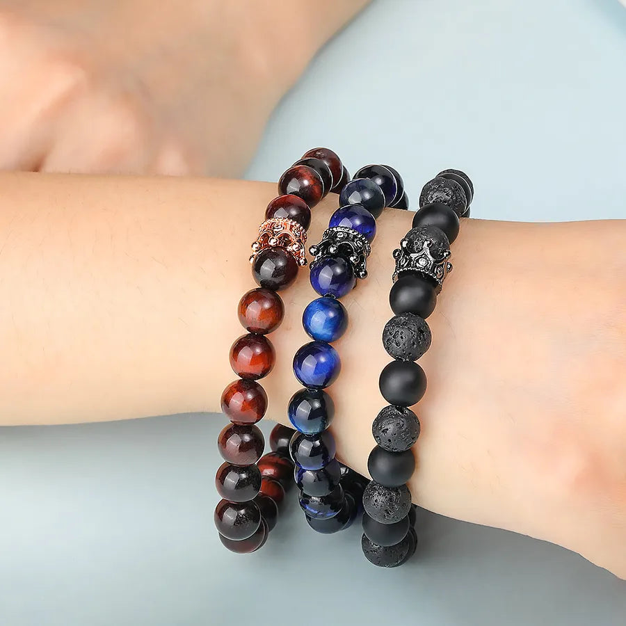 Simple Style Classic Style Round Natural Stone Agate Artificial Gemstones Bracelets In Bulk