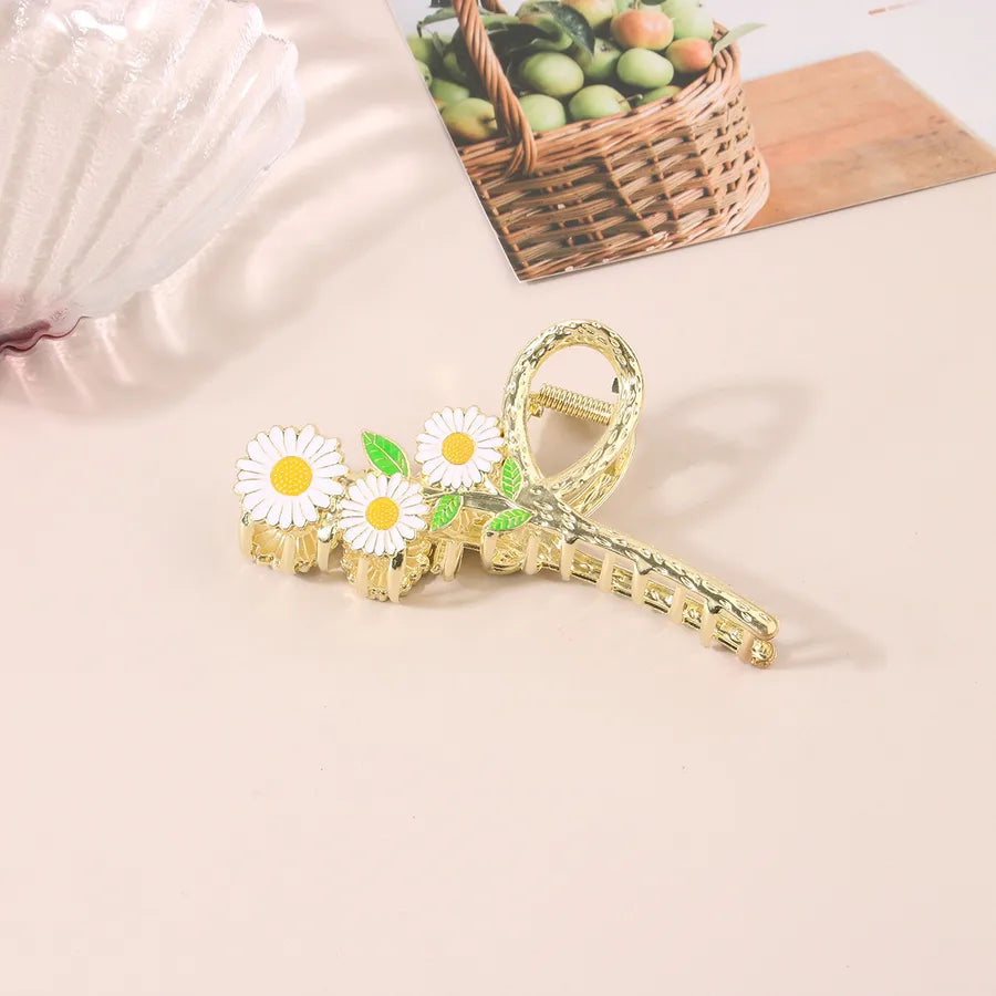 simple style New style sunflower tulip grain imitation pearl alloy inlay rhinestones hair claws