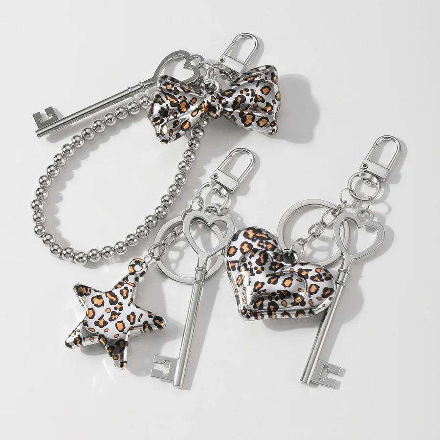 Retro Heart Shape Leopard Key CCB Zinc alloy Unisex Bag Pendant Keychain