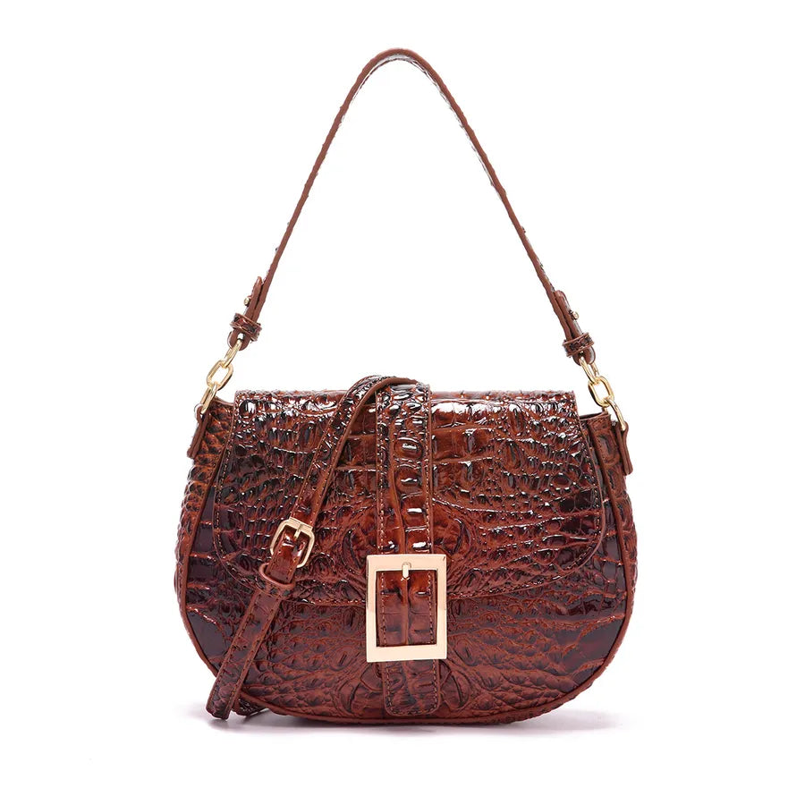 Women's Medium Pu Leather Crocodile Elegant Vintage Style Oval Buckle Crossbody Bag