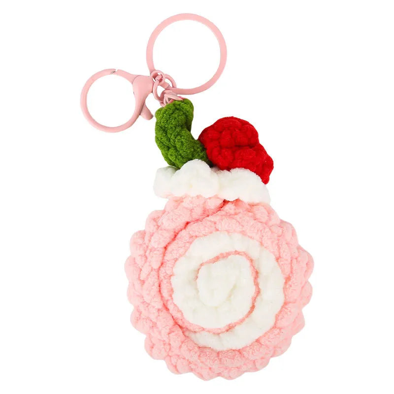 Creative Cartoon Plush Swiss Roll Keychain Cute Macaron Pendant Couple Bag Charm Small Gift Wholesale