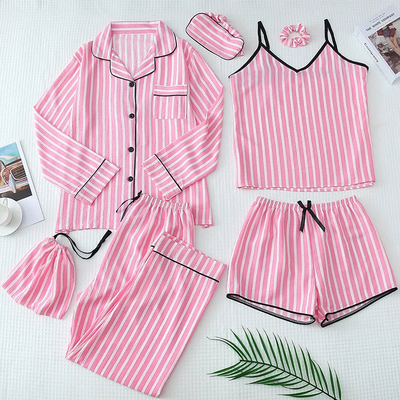 Home Women's Casual Cute Stripe Heart Shape Polyester Pajama Sets