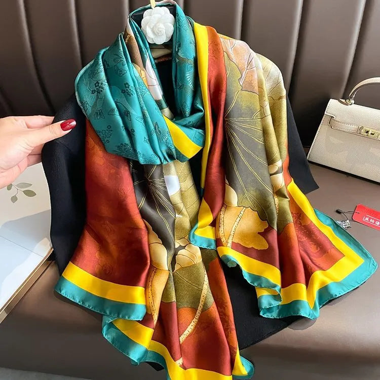 women's fashion letter plaid satin printing silk scarves