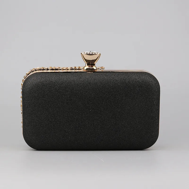 black gold silver pu leather color block rhinestone square evening bags