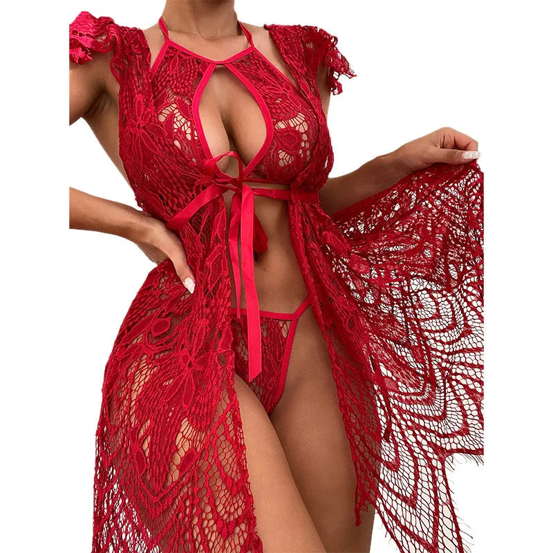 Women's Lady Sexy Solid Color Skirt Sets Indoor Honeymoon Mid Waist Sexy Lingerie