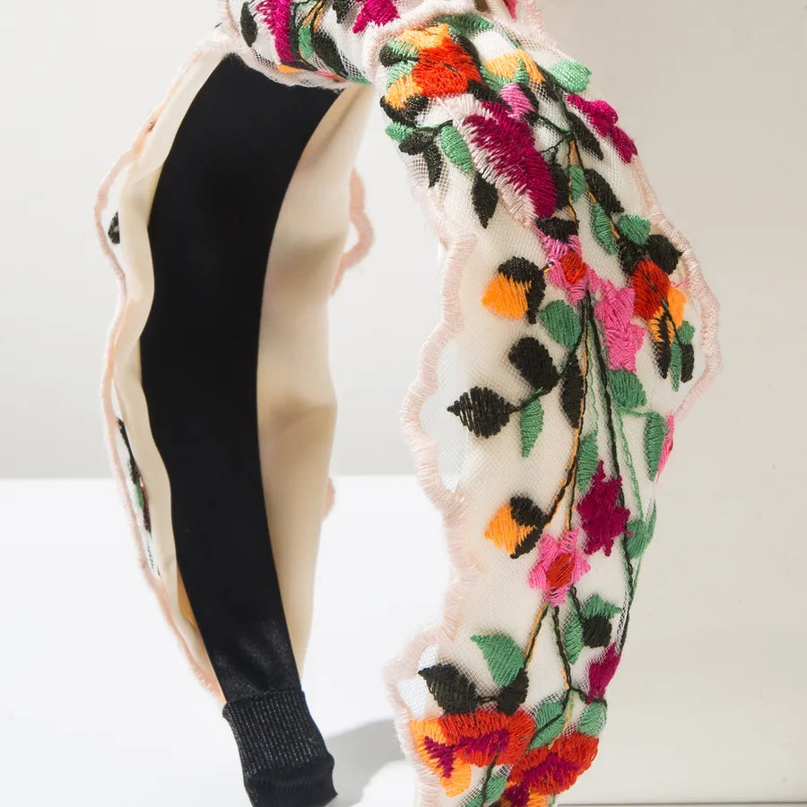Fairy Style Embroidery Korean Style Women's Flower Cloth Hair Band