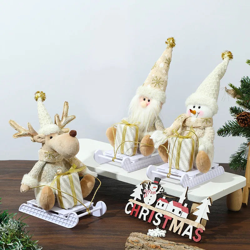 Christmas Decorations Knitted Foam Dolls Snowman Skiing Santa Claus Window Display Ornaments Festive Country New Style