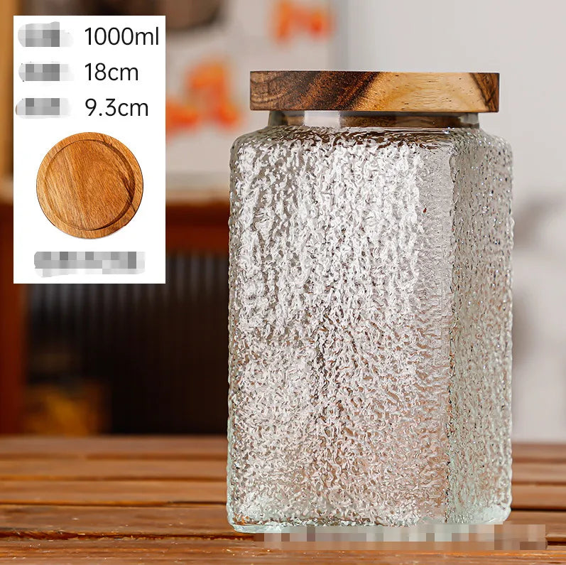 Glass Embossed Glass Sealed Jar Square Storage Jar Snack Dried Fruit Storage Jar Kitchen Household Glass Jar Vintage