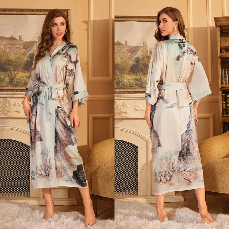 new satin chiffon ice silk light bathrobe multicolors
