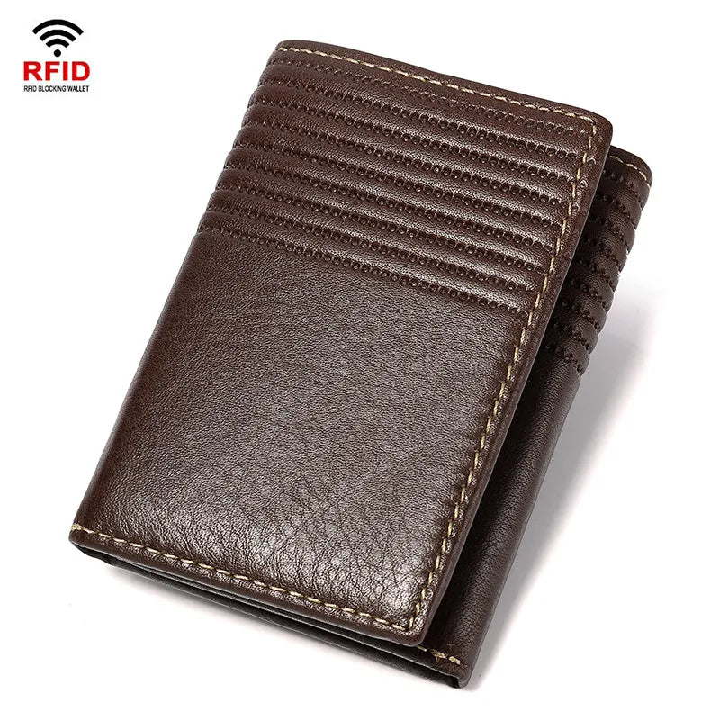 men's solid color leather buckle small wallets