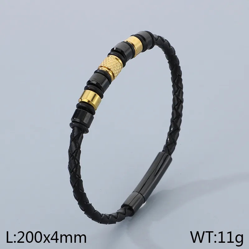 Casual Business Simple Style Geometric 304 Stainless Steel Microfiber Leather 18K Gold Plated Men's Bangle