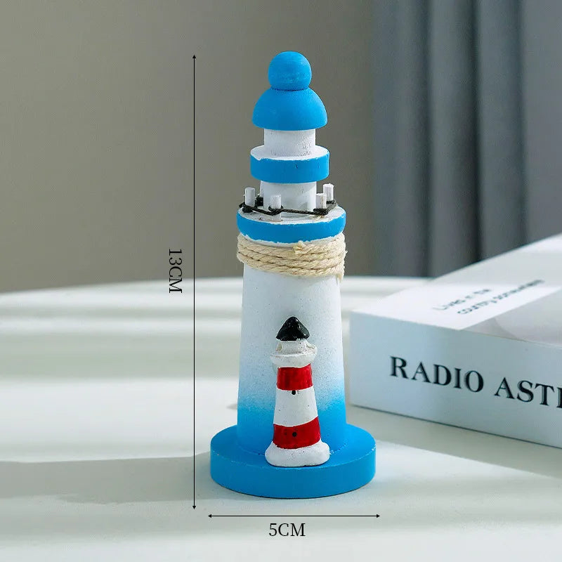 Mediterranean Style Wooden Stamper Ocean 13cm Small Lighthouse Decoration Creative Gift Shooting Props