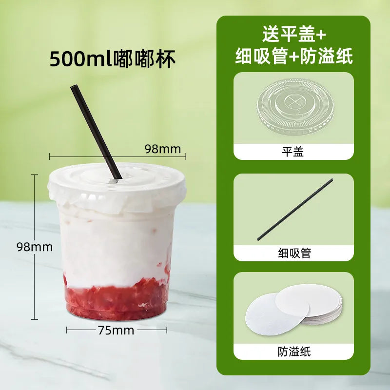 in stock wholesale disposable cup milk tea batch with lid thickened transparent plastic cup stall store packing cup
