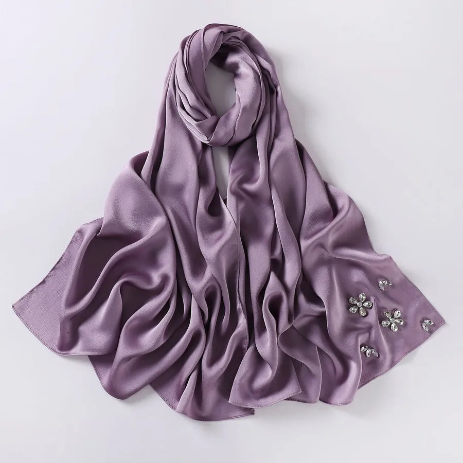 women's simple style solid color flower chiffon diamond kerchief
