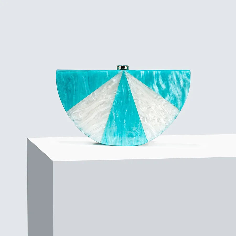 Champagne Sky Blue White Arylic Color Block Semicircle Evening Bags