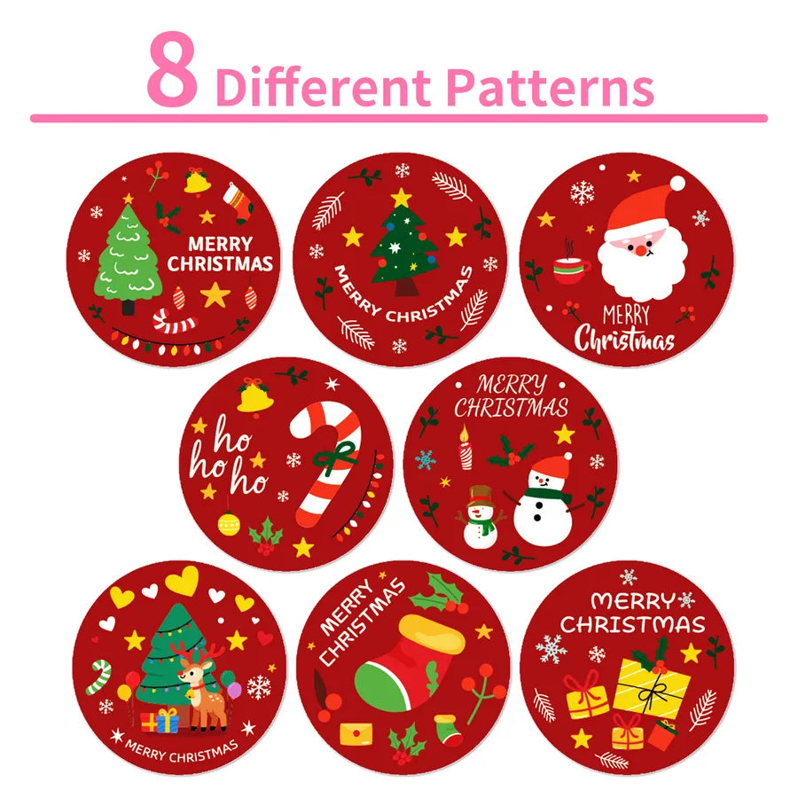 Red Christmas Joy Roll Stickers 500 Sheets Cute Style Scrapbooking Sealing Sticker Holiday Cheerful New Arrival