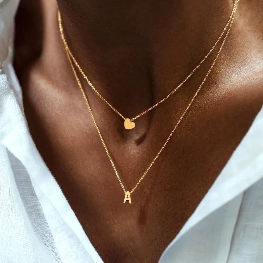 Wholesale Jewelry Simple Style Classic Style Letter Heart Shape 201 Stainless Steel 304 Stainless Steel cable chain Pendant Necklace
