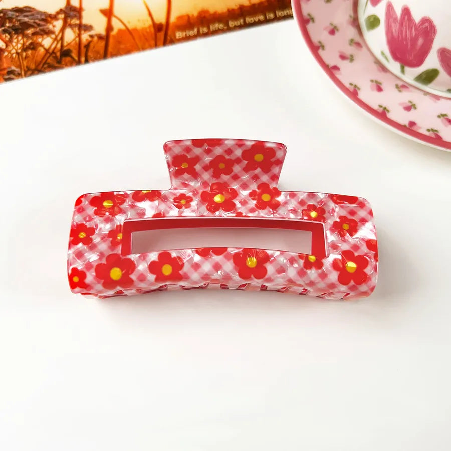 Retro PVC Floral Print Hair Claw New Elegance High-End Feeling Bun Shark Clip Small Flower Hair Clip Hair Accessories