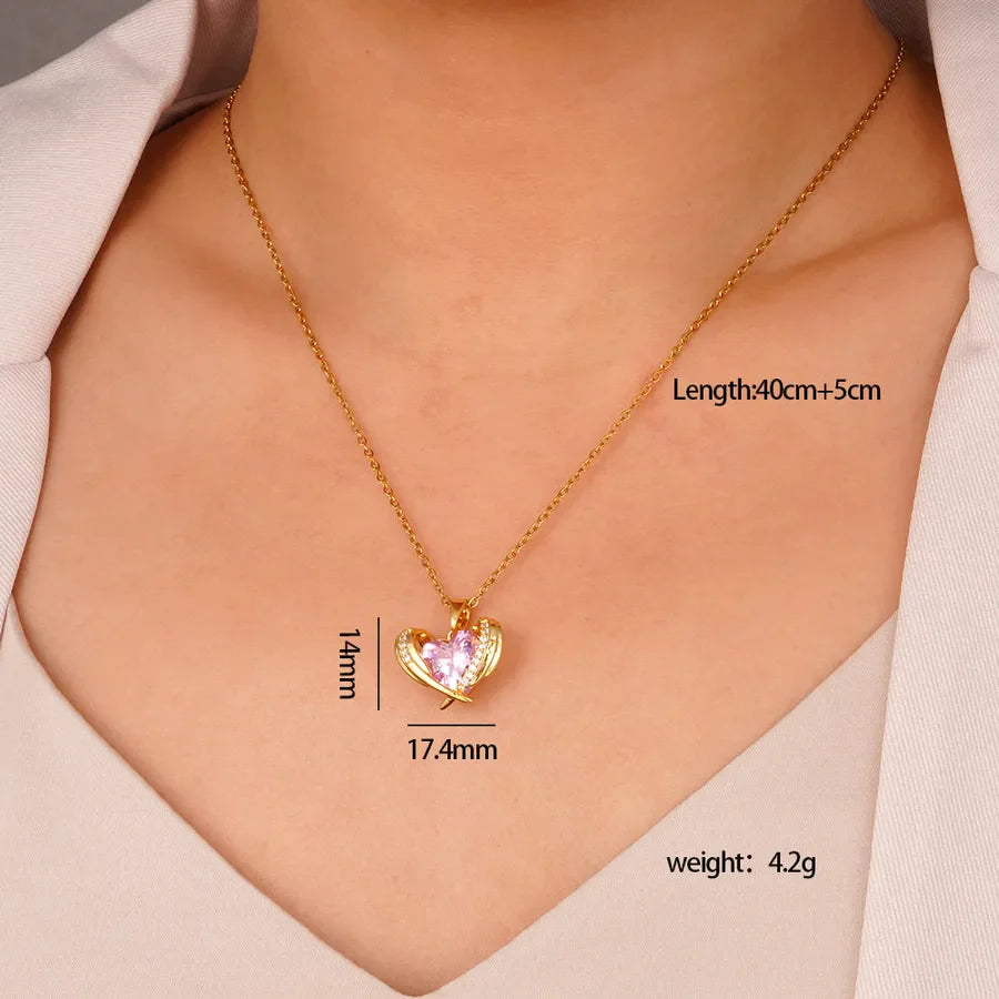 Wholesale Jewelry Glam Cute Luxurious Heart Shape 304 Stainless Steel Copper cable chain Pendant Necklace