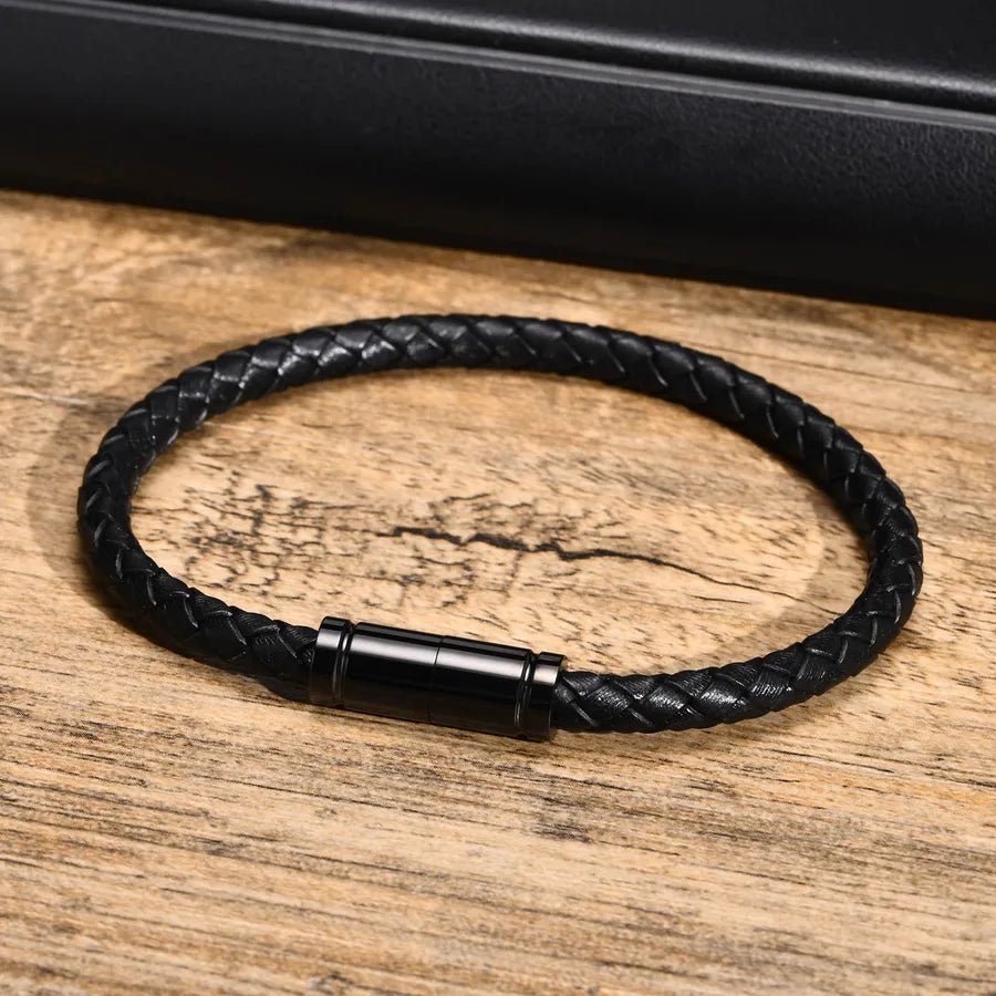 Simple Style Color Block Pu Leather Buckle Men's Bangle