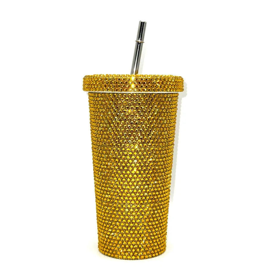 New Diamond-encrusted Insulated Water Cup Double-layer Diamond Tapered Straw Cup Beverage Cup Drinking Cup
