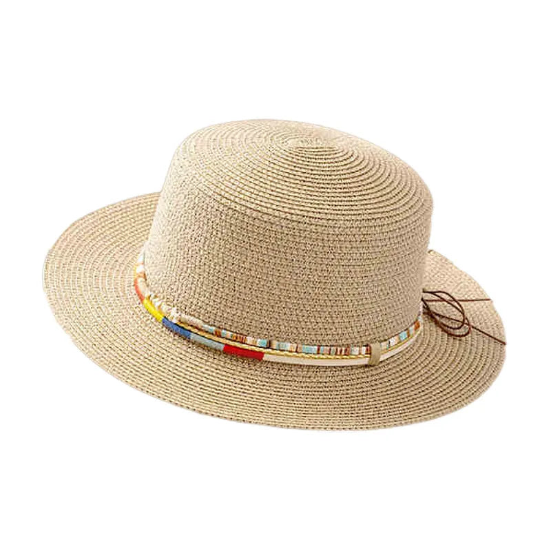 Women's Hawaiian Tropical Shell Flat Eaves Straw Hat