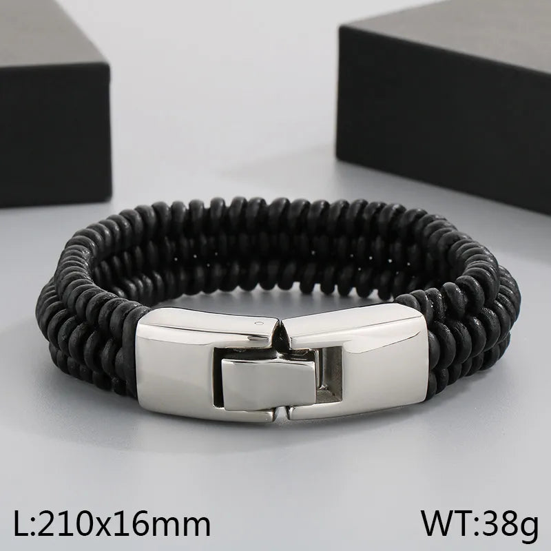 Retro Geometric 304 Stainless Steel Leather rope Men's Bangle