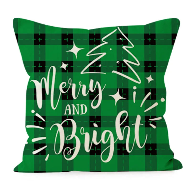 New Christmas Plaid Linen Pillowcase Snowflake Letter Print Home Sofa Cushion Cover Festive Letter Pattern Christmas Decor
