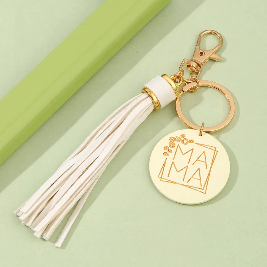 simple style letter pu leather metal tassel keychain