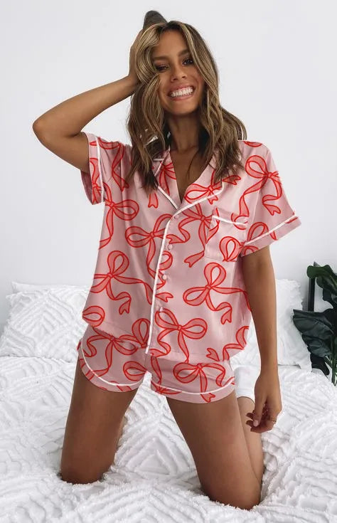 Holiday Women's Cartoon Style Heart Shape Imitated Silk Polyester Shorts Sets Pajama Sets