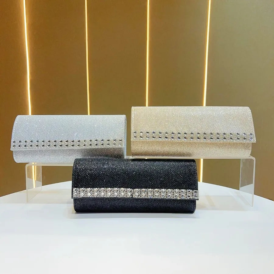 Shiny Diamond Embedded Women's Handbag New Fashion Elegant Dinner Bag Single Shoulder Slant Cross Bag Breadstick Shape Bag