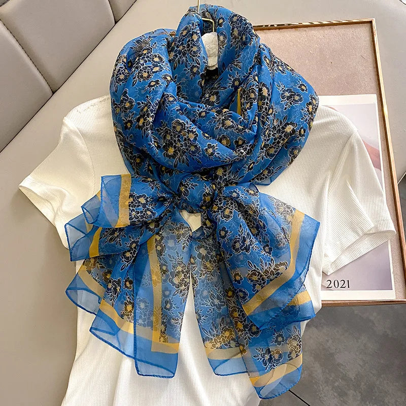 women's elegant geometric satin silk scarf