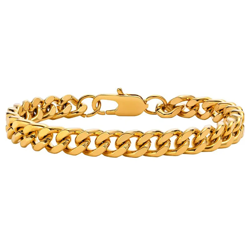 Top source stainless steel four-sided grinding widened bold hip hop domineering titanium steel bracelet Cuban chain punk personality boyfriend power