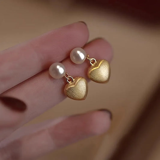 1 Pair Sweet Heart Shape Plating Inlay Copper Freshwater Pearl Drop Earrings