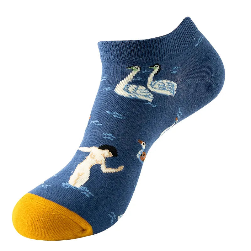unisex sports cartoon stripe bird cotton jacquard crew socks 1 set