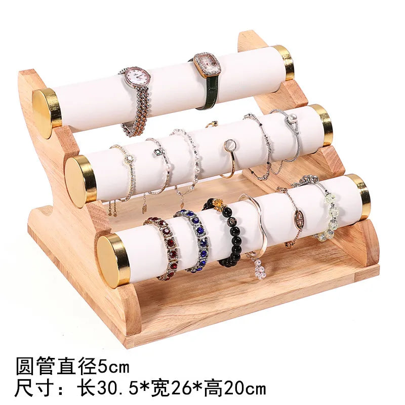 Gold Edged Solid Wood Three Tier Bracelet Stand Chain Display Stand Jewelry Stand Staircase Design High End Feeling Craftsmanship