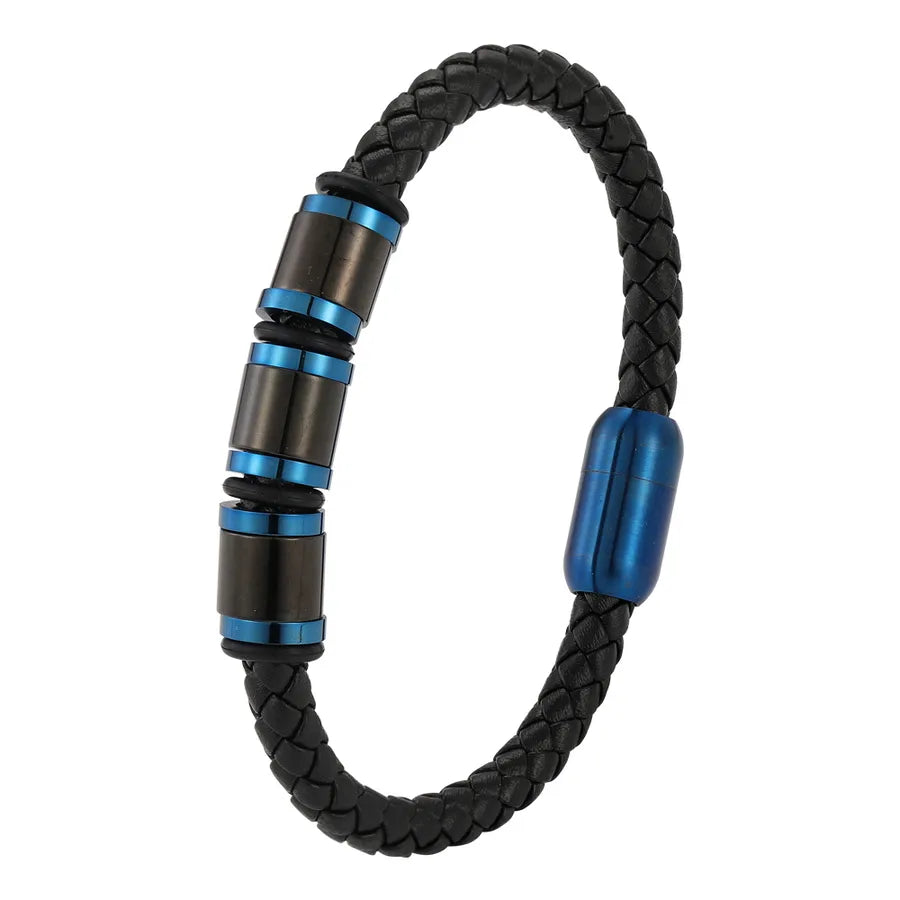 Style Fashion Seven- Multi-Color Stainless Steel Charm Men's Leather Rope Genuine Leather Bracelet Jewelry