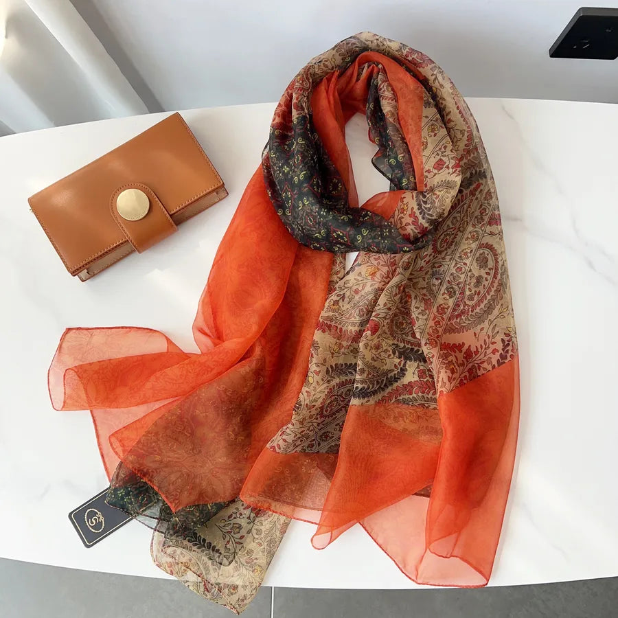 Women's Elegant Printing Polyester Chiffon Silk Scarf