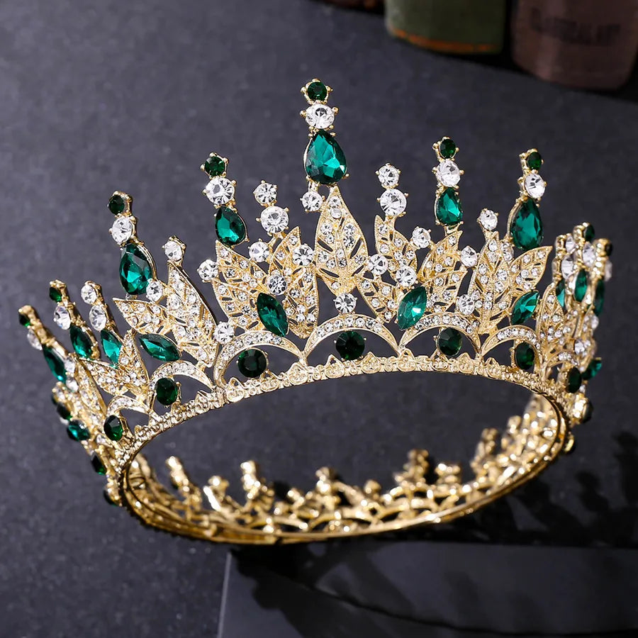 fashion leaf alloy inlay zircon crown 1 piece
