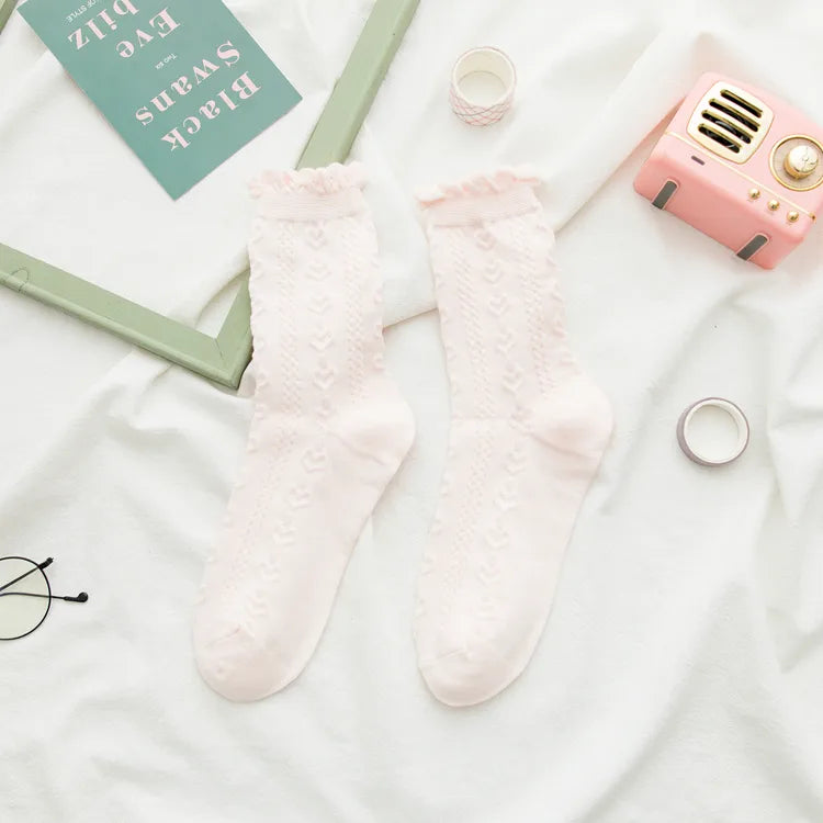 A Pair Cute Sweet Women's Solid Color Cotton Crew Socks
