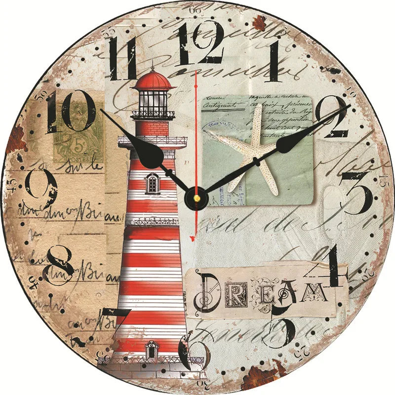 silent wall clock retro wood ocean clock wall sticker simple wall clock retro explosion hanging clock