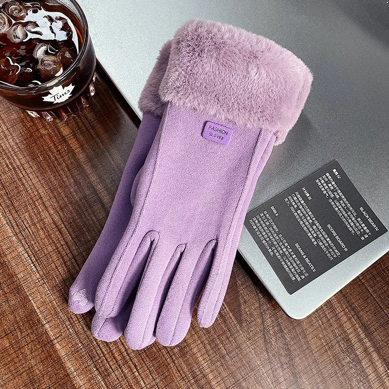 women's simple style solid color velvet polyester gloves 1 pair