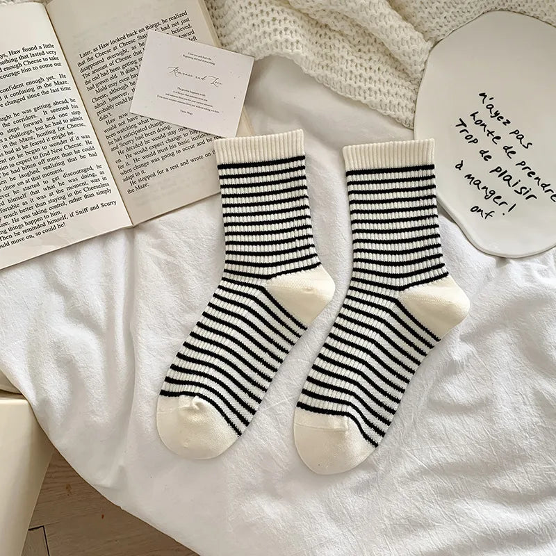 Japanese Style Women's Stripe Cotton Wool Ankle Socks A Pair