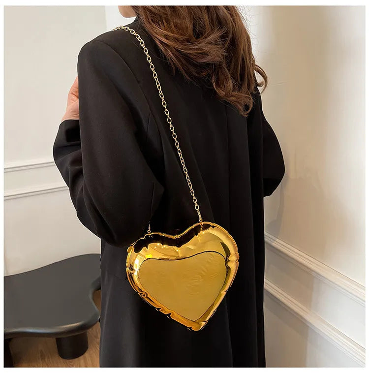 Gold Silver Pink Arylic Gradient Color Solid Color Heart-shaped Evening Bags