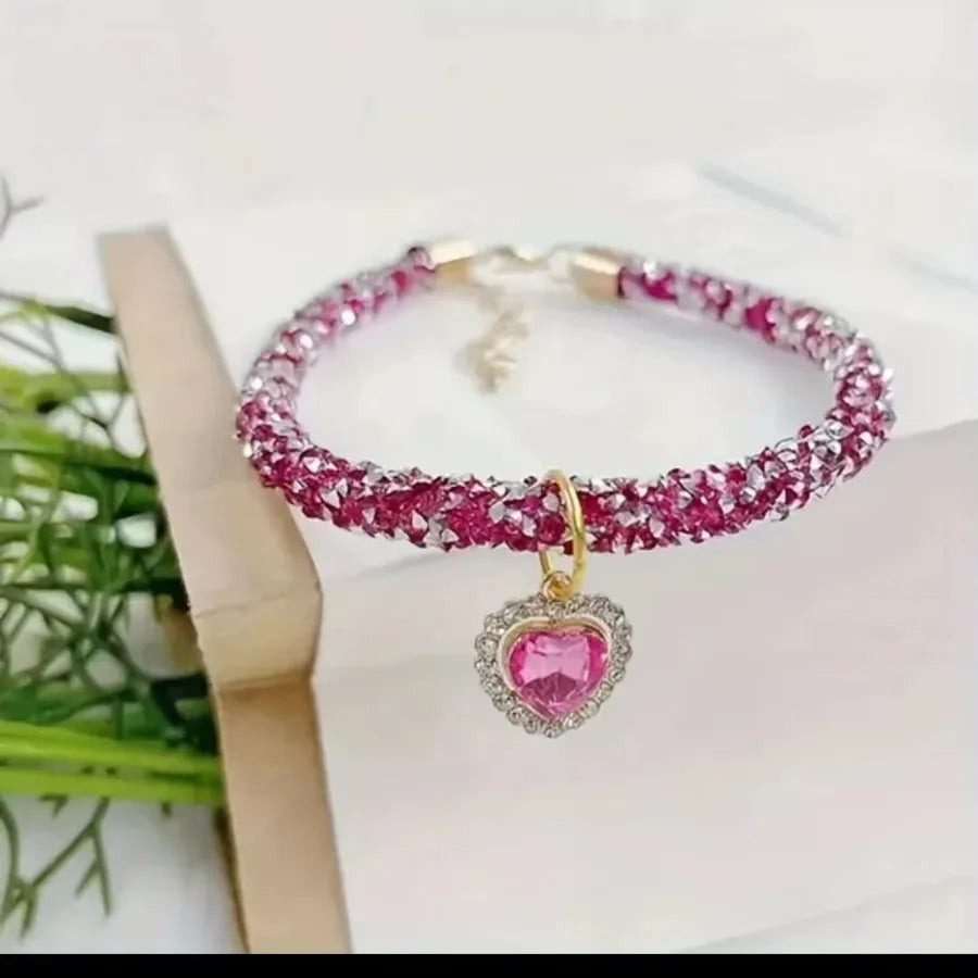 Factory direct diamond chain heart-shaped cat and dog necklace pet necklace cat and dog supplies rhinestone dog chain multicolor collar