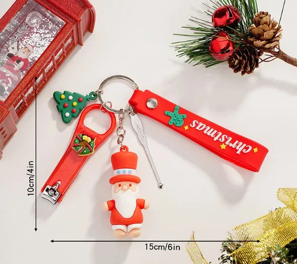 Cute Christmas Hat Christmas Tree Santa Claus PVC Christmas Unisex Keychain
