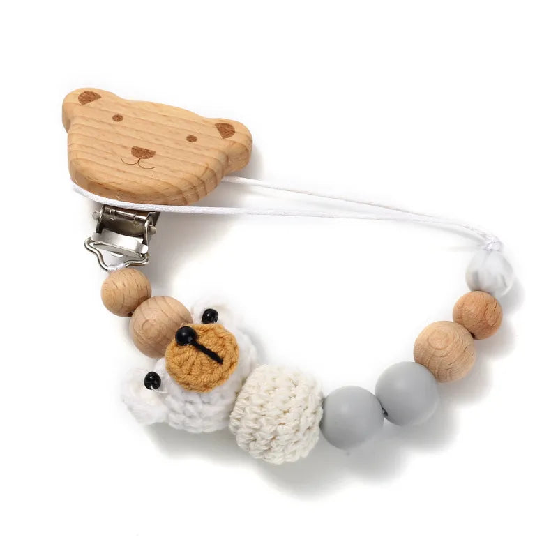 Casual Cute Bear Wood pacifier chain Baby Accessories