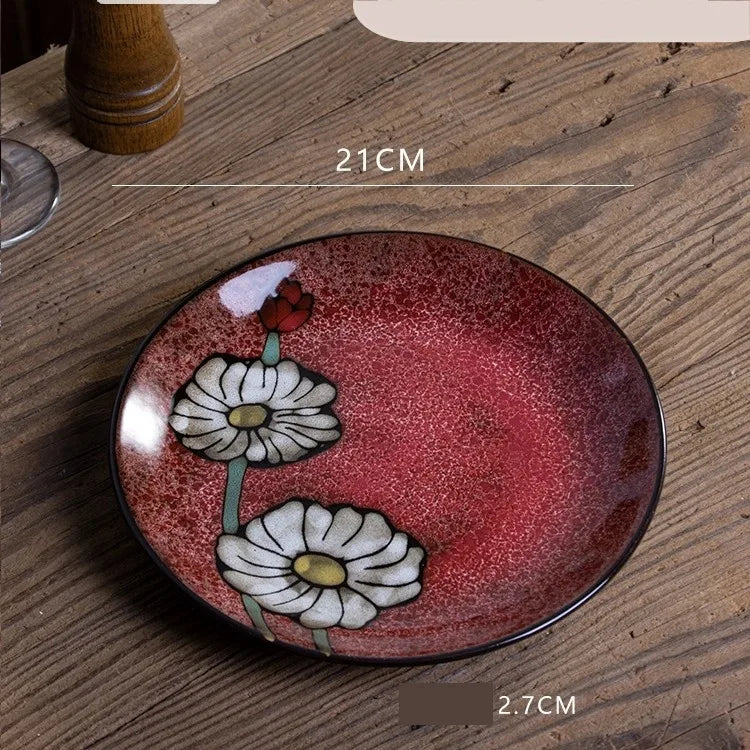 Retro Solid Color Flower ceramics Tableware 1 Piece